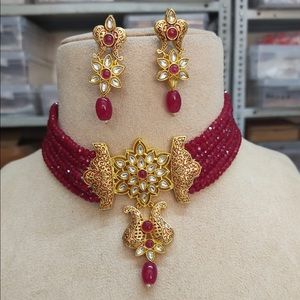 Beaded Necklace - Maroon